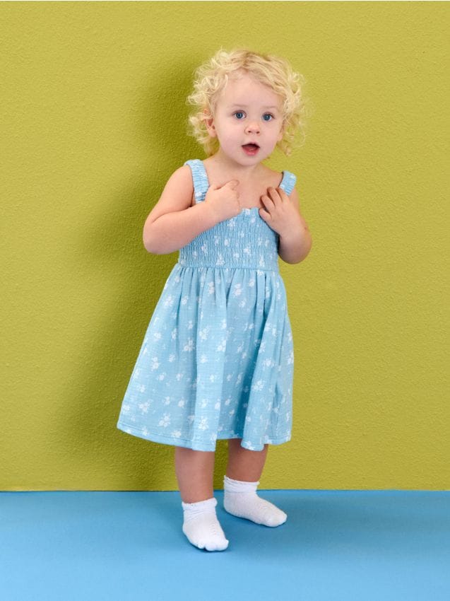 Sinsay - Rochie din bumbac cu bretele și imprimeu floral - albastru-pal