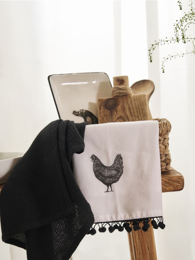 Sinsay - Prosoape de bucătărie cu motiv de găină, set de 2 - alb