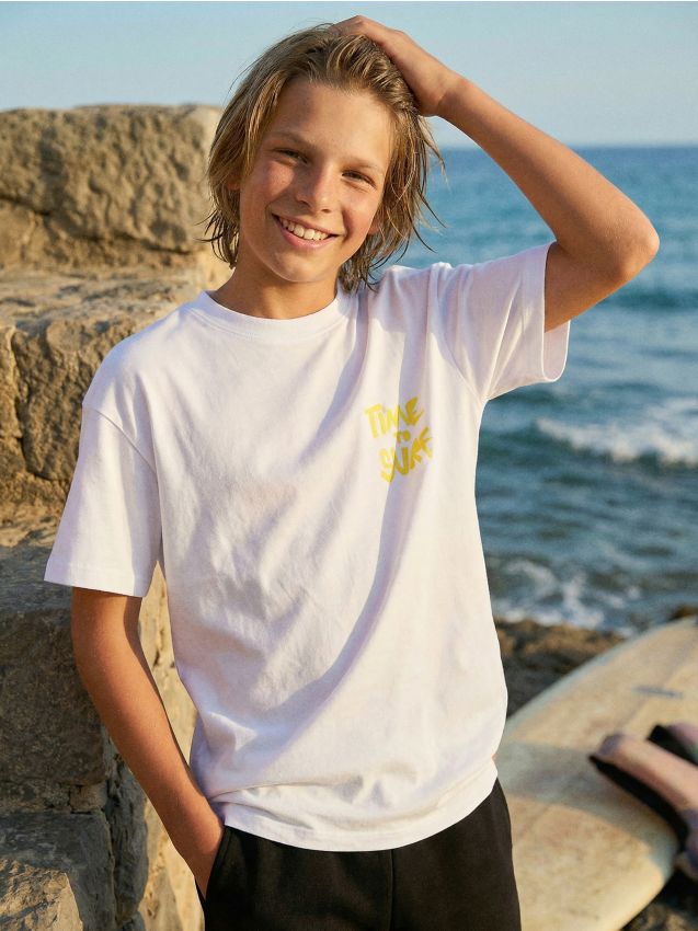 Sinsay - Tricou din bumbac cu inscripție Time To Surf - alb