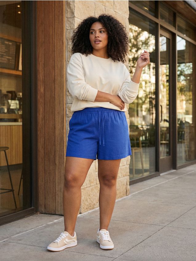 Sinsay - Pantaloni scurți cu adaos de in - indigo