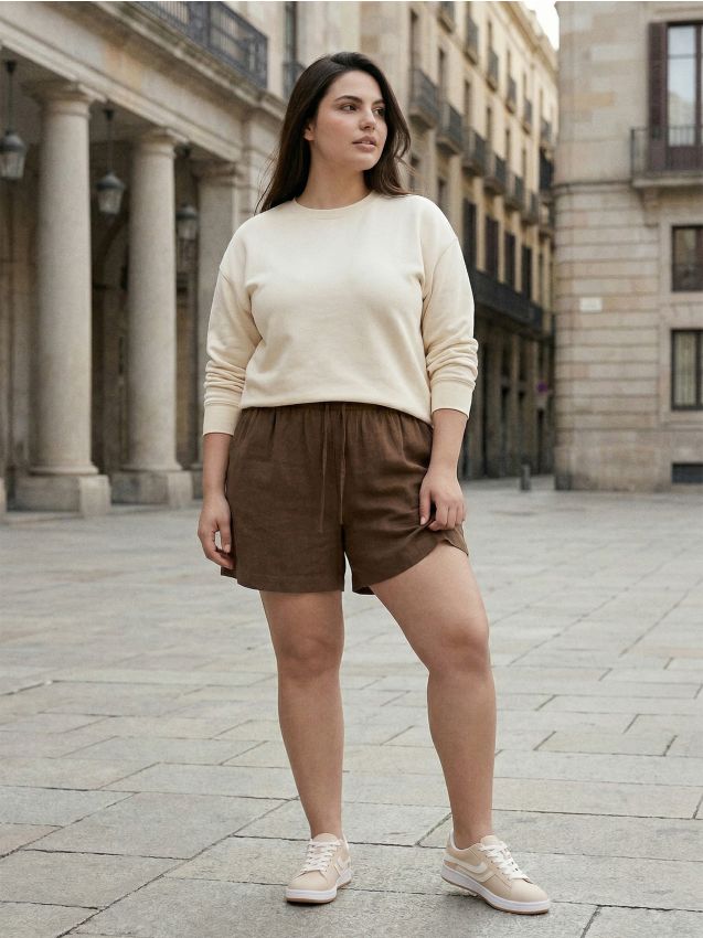 Sinsay - Pantaloni scurți cu adaos de in - cacao-cu-lapte