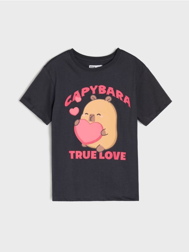 Sinsay - Tricou din bumbac cu imprimeu Capybara - negru