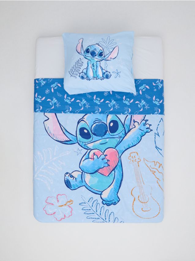 Sinsay - Set de lenjerie de pat pentru copii reversibilă Stitch - albastru-pal