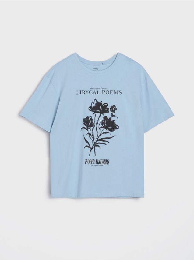 Cotton T-shirt with floral print - SINSAY
