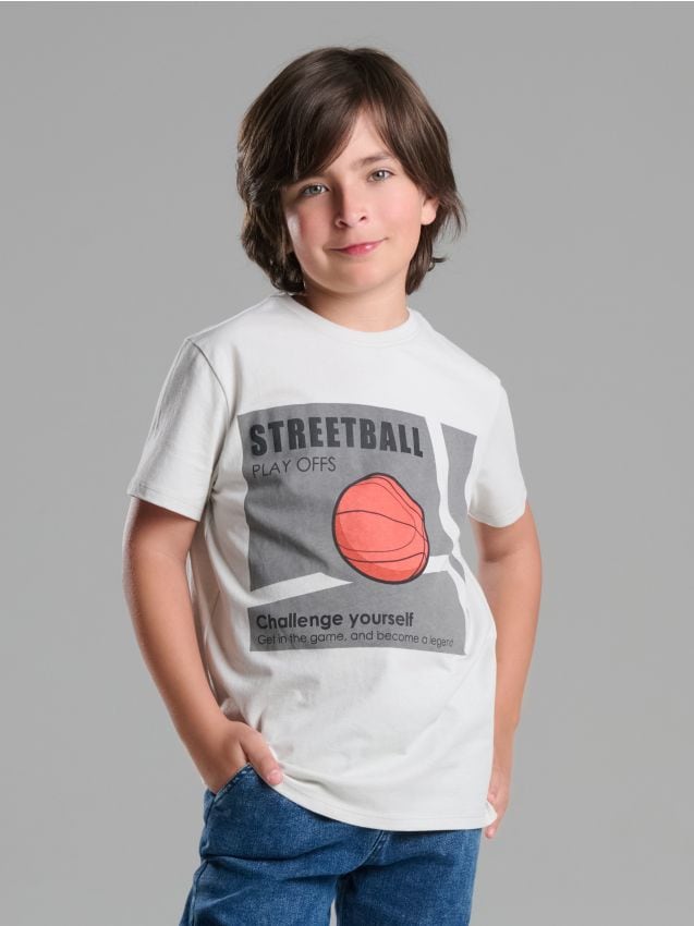 Sinsay - Bavlnené oversize tričko s potlačou - svetlošedá