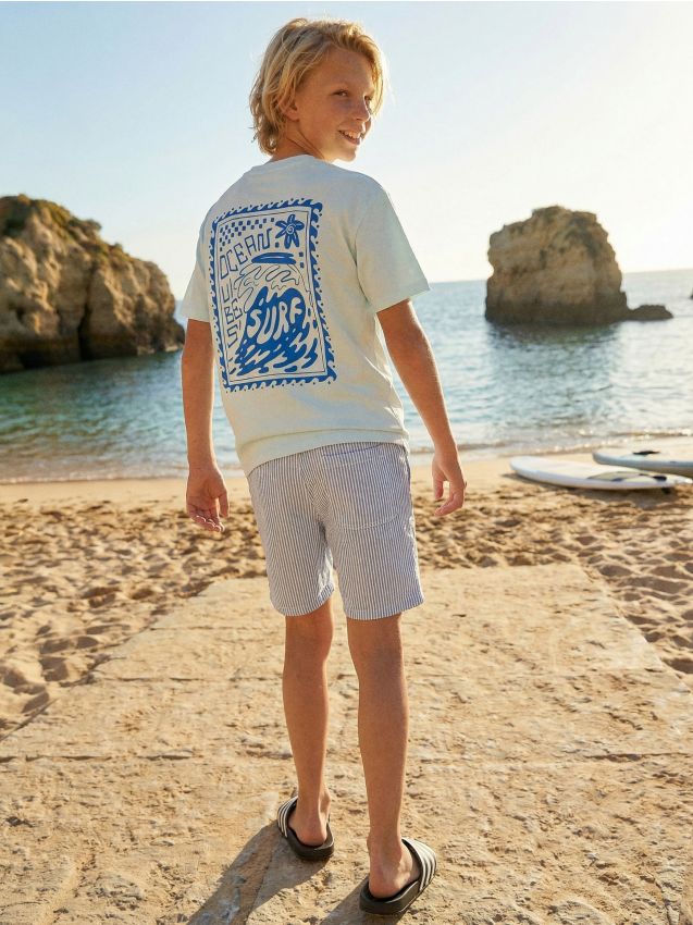 Sinsay - Tricou din bumbac cu imprimeu pe spate - albastru-pal