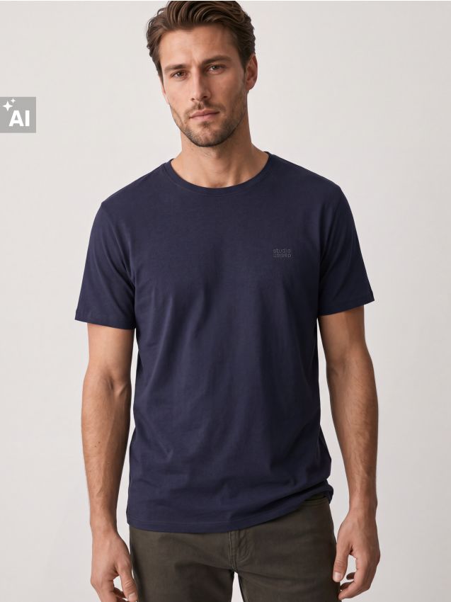 Sinsay - Tricou din bumbac cu mânecă scurtă - bleumarin