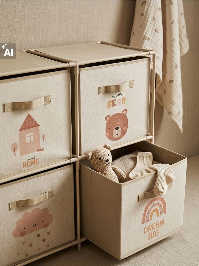 Sinsay - Raft pentru copii cu cutii textile de depozitare - nude