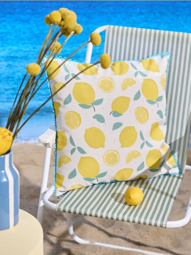 Sinsay - Față de pernă cu imprimeu lămâie - alb