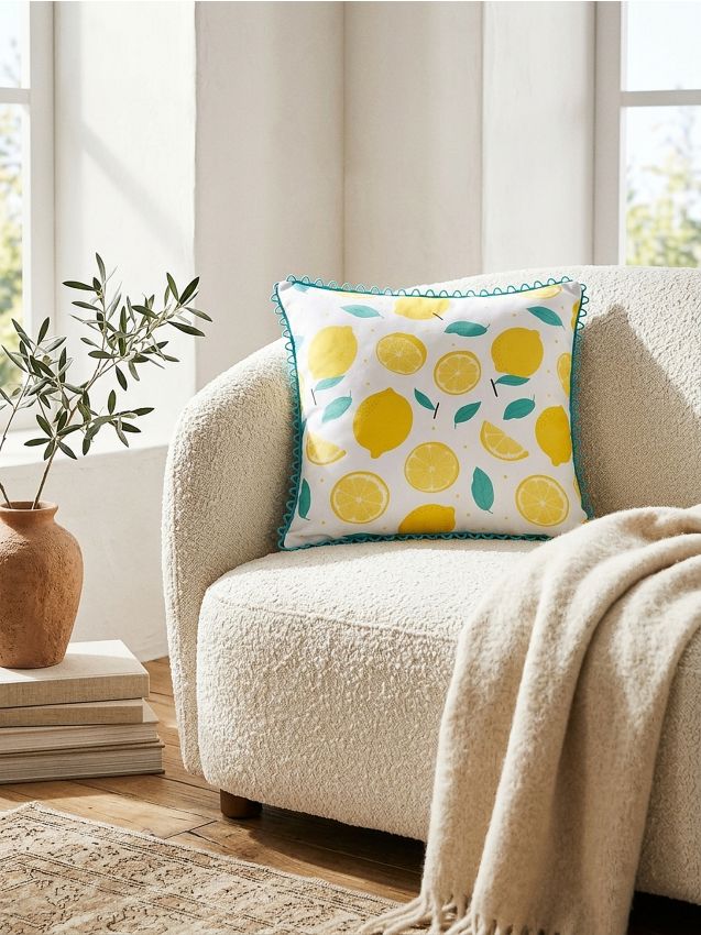 Sinsay - Față de pernă cu imprimeu lămâie - alb