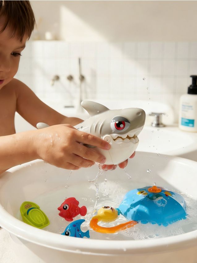 Sinsay - Set de jucării de baie cu rechin, peștișori și bărcuță - multicolor
