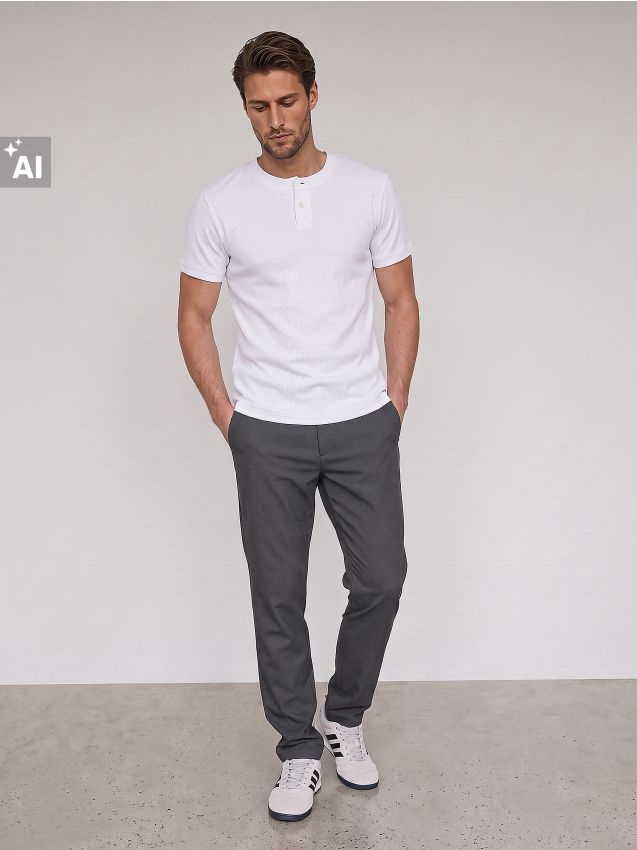Sinsay - Tricou din bumbac cu mânecă scurtă și decolteu henley - alb