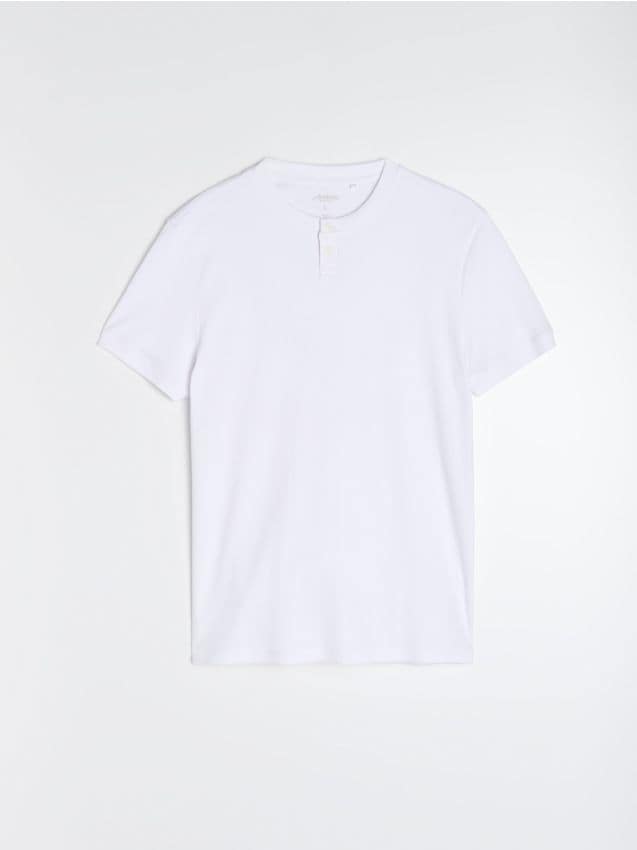 Sinsay - Tricou din bumbac cu mânecă scurtă și decolteu henley - alb