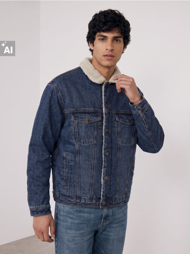 Sinsay - Jachetă sherpa din denim - bleumarin
