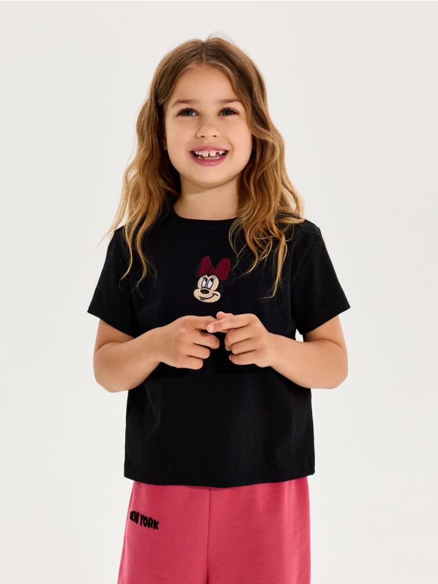 Sinsay - Tricou din bumbac cu broderie Minnie Mouse - negru