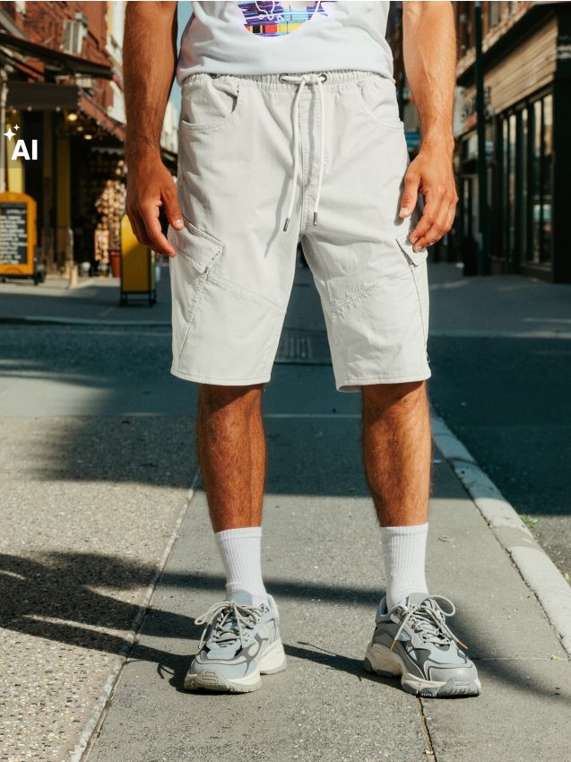 Sinsay - Pantaloni scurți jogger, din denim - crem