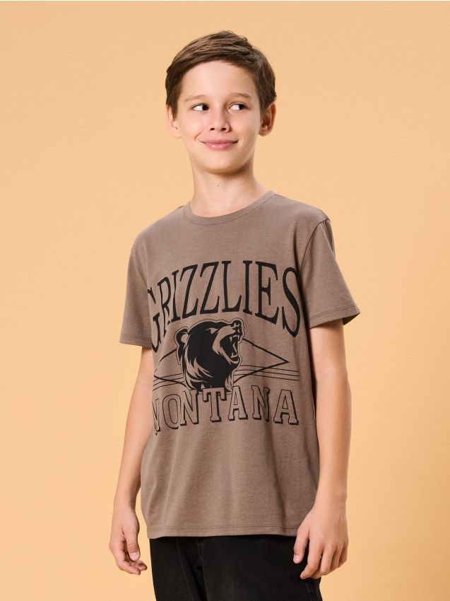 Sinsay - Bavlnené tričko s nápisom - hnedá