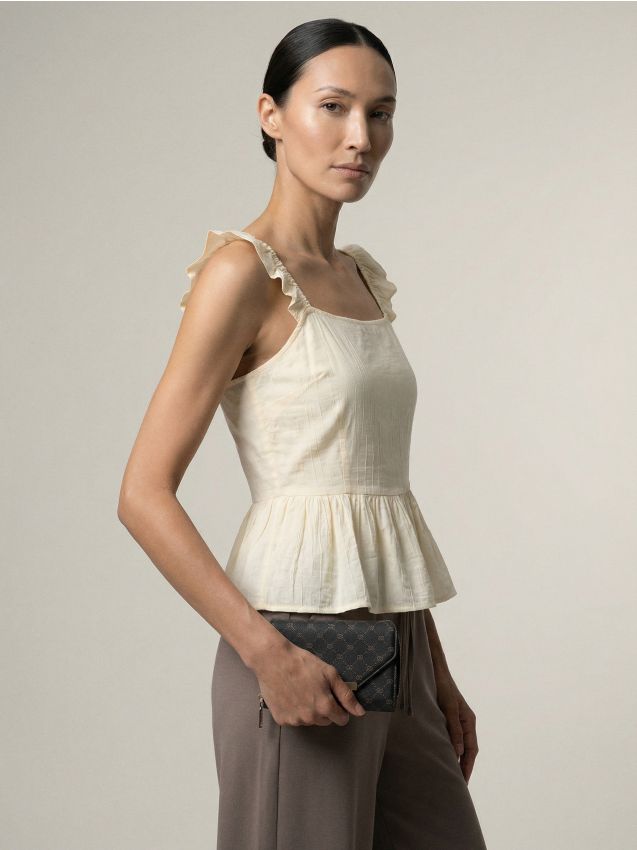 Sinsay - Bluzka na ramiączkach z falbanami i wiskozą - żółty