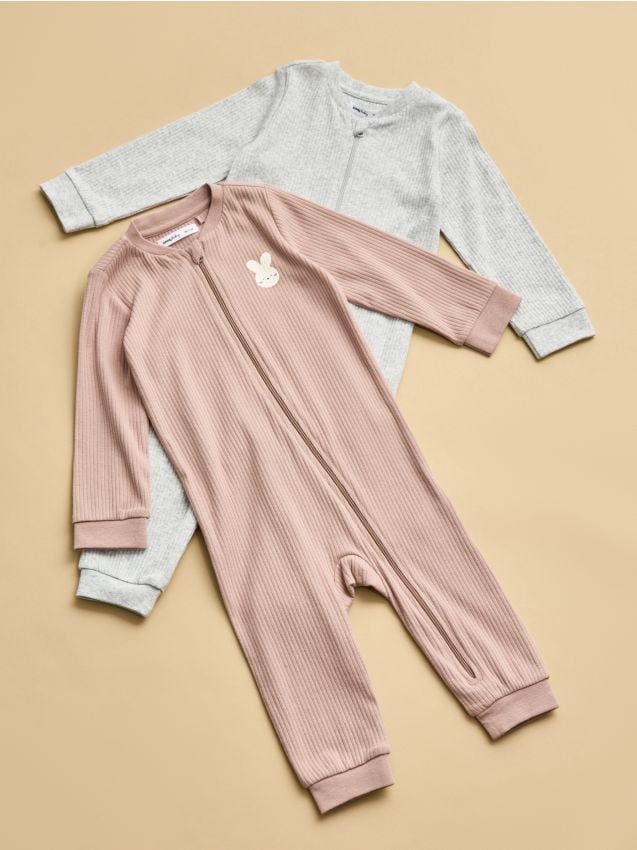 Sinsay - Set de salopete din bumbac pentru bebeluși cu fermoar 2 pack - cafeniu