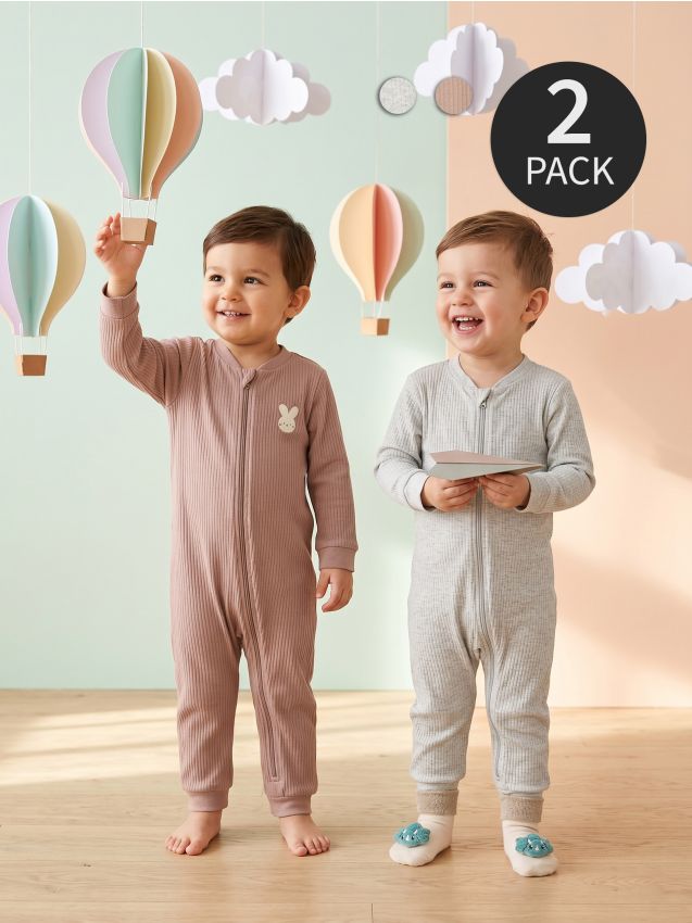 Sinsay - Set de salopete din bumbac pentru bebeluși cu fermoar 2 pack - cafeniu