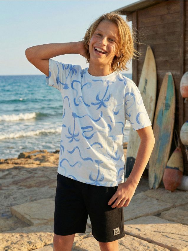 Sinsay - Tricou oversize din bumbac cu motiv marin - albastru-pal