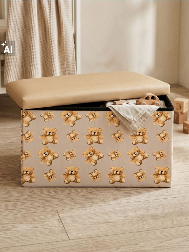 Sinsay - Puf cu spațiu de depozitare și motiv cu ursuleți - maro