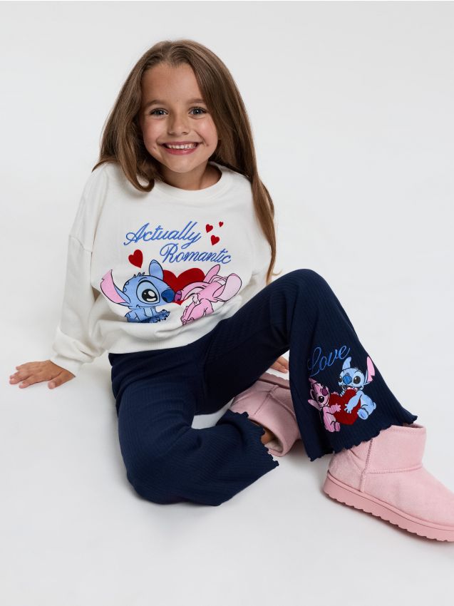 Sinsay - Pamučni komplet: crewneck majica i flare hlače Stitch