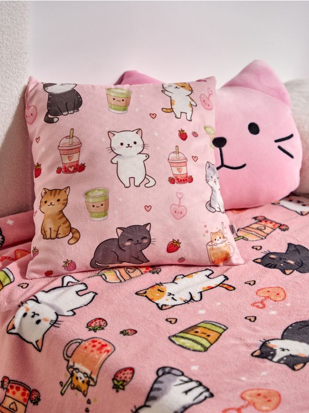 Sinsay - Husă de pernă cu motiv pisici - roz-pastel