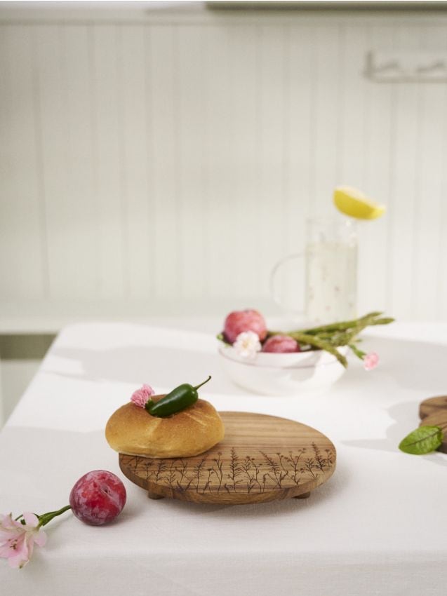 Sinsay - Tavă de servire din lemn cu model floral - bej