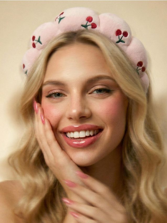 Sinsay - Bandă de cap cu cireșe brodate - roz-pastel