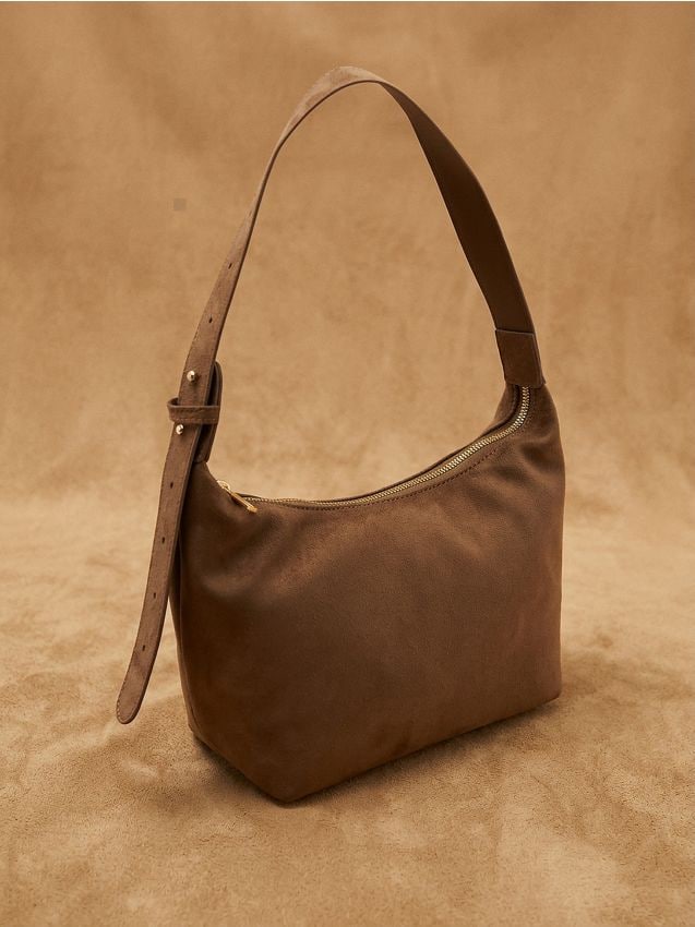 Sinsay - Geantă hobo din imitație de velur - maro-închis