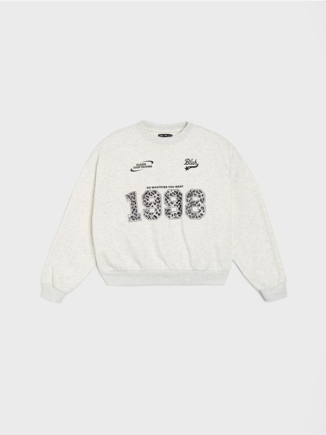 Sinsay - Bluză crewneck cu imprimeu - gri deschis