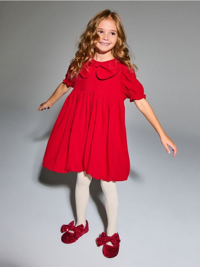 Sinsay - Babydoll šaty s vianočným motívom - červená