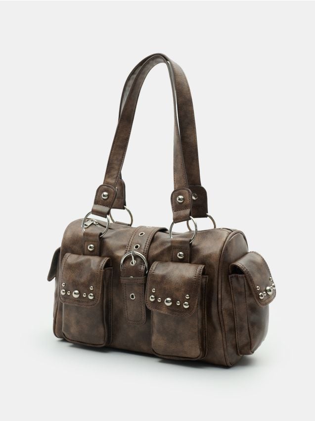 Sinsay - Geantă mică tip bowling cu buzunare cargo - maro-închis