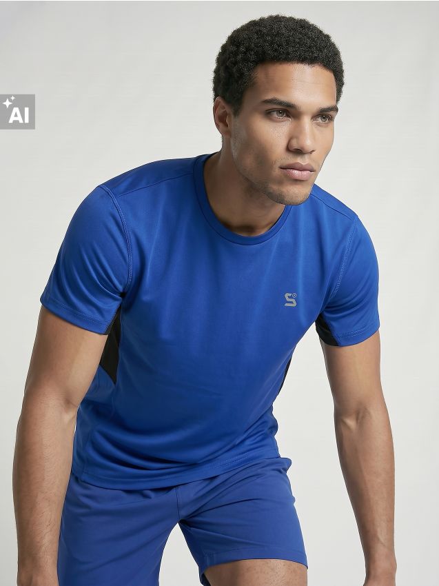Sinsay - Tricou sport slim fit cu panouri contrastante SNSY PERFORMANCE - albastru