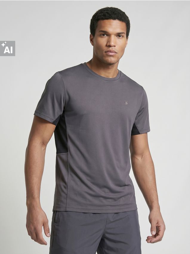 Sinsay - Tricou sport slim fit cu panouri contrastante SNSY PERFORMANCE - gri-închis