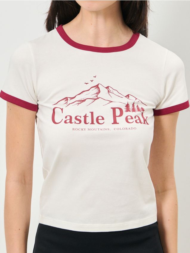 Sinsay - Bavlnené oversize tričko s potlačou - krémová