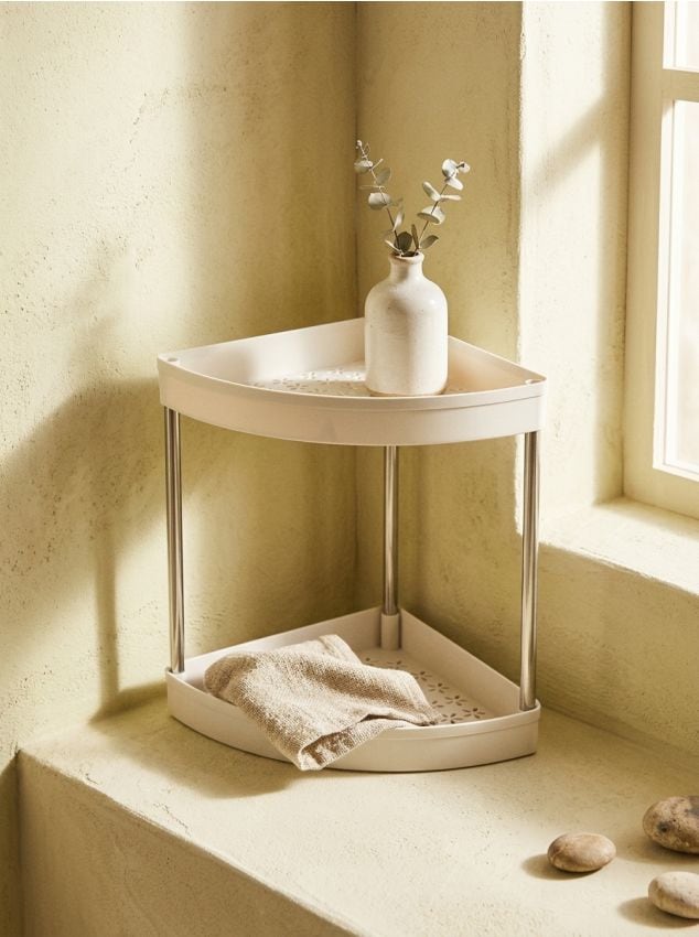 Sinsay - Dvouúrovňová rohová police s květinovými výřezy - crem