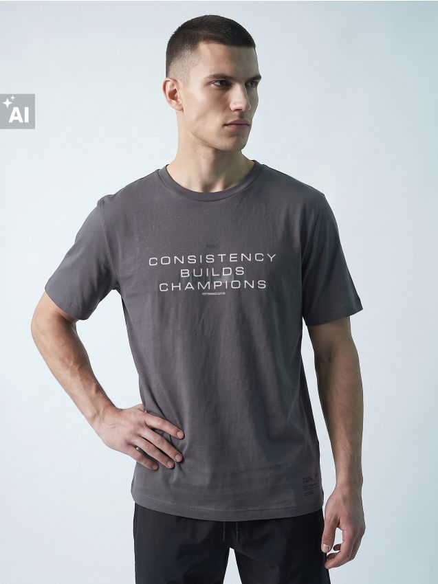 Sinsay - Tricou slim fit din bumbac cu mânecă scurtă Active - gri-închis