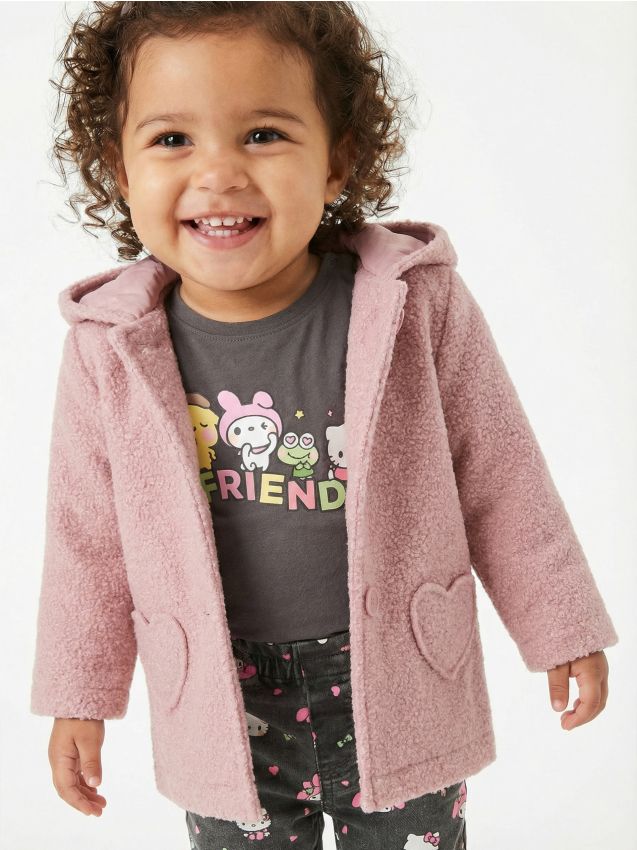 Sinsay - Palton lungă, cu glugă - roz-pastel