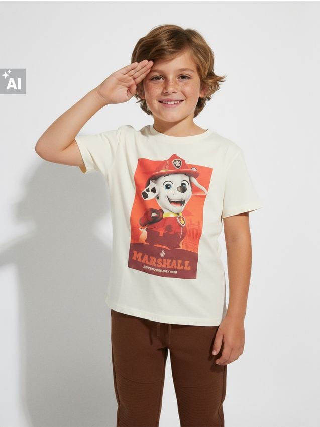 Sinsay - Tricou din bumbac cu imprimeu PAW Patrol - galben-pal