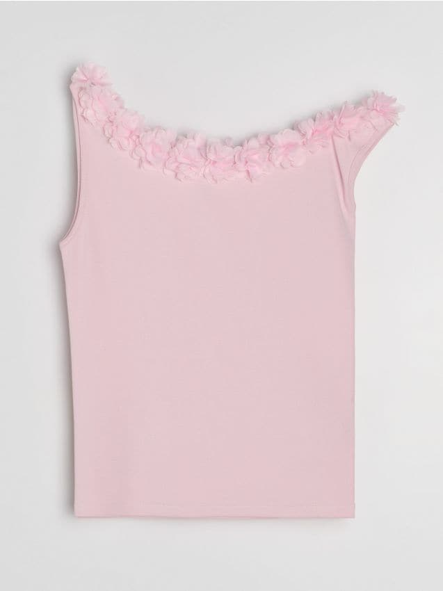 Blusa in cotone con applicazione in tulle - rosa pastello