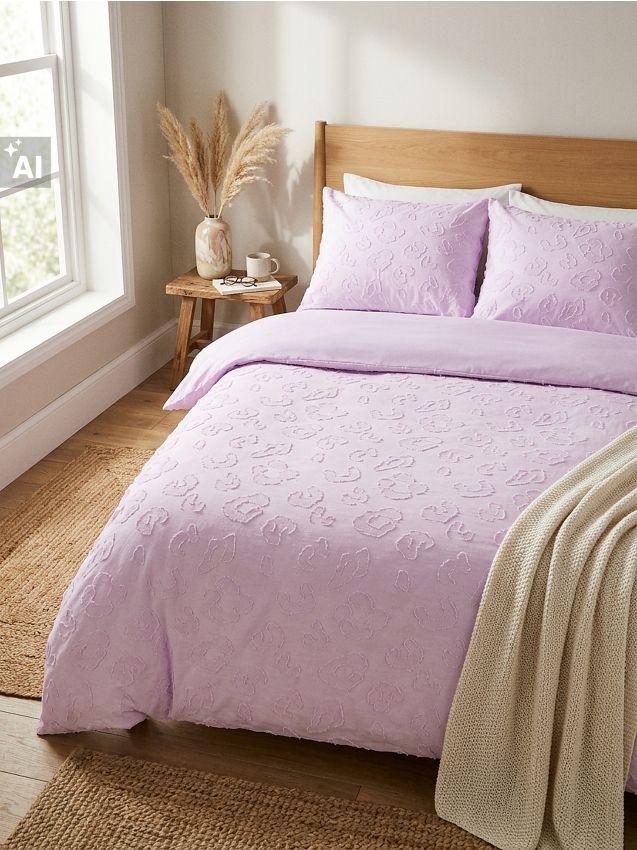 Sinsay - Set de lenjerie de pat din microfibră cu model leopard tuftat - lavand