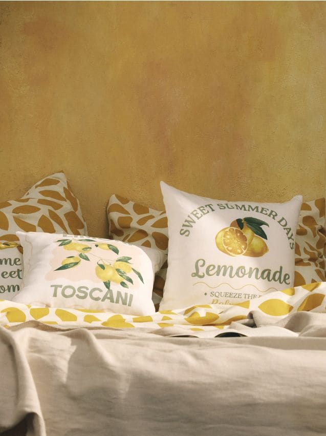 Sinsay - Set de fețe de pernă din bumbac cu motiv de lămâi 2 pack - crem