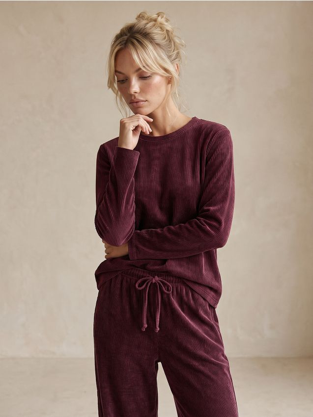 Sinsay - Tricou de pijama striat - bordo
