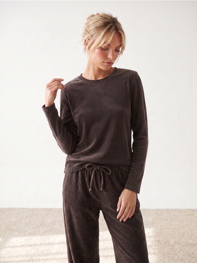 Sinsay - Tricou de pijama striat - maro