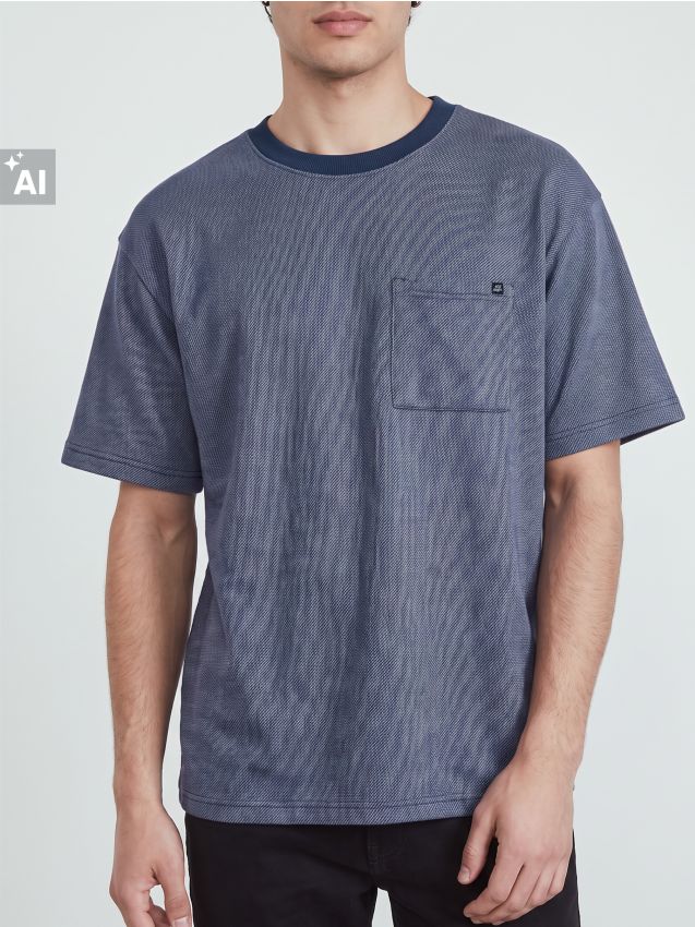 Sinsay - Tricou loose structurat cu bumbac - Gri-albăstrui
