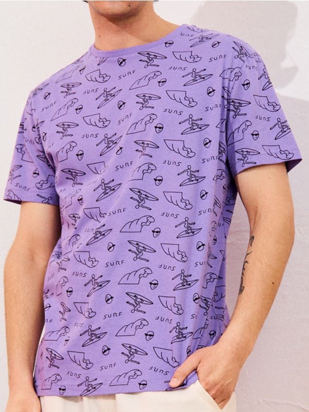 Sinsay - Tricou din bumbac cu motiv de vacanță - violet-prună