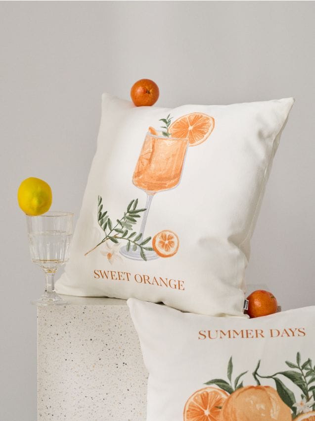 Sinsay - Față de pernă cu motiv de portocală - crem