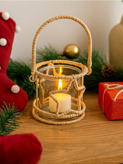 Glas-Kerzenhalter mit Schnurumwicklung und Sternmotiv